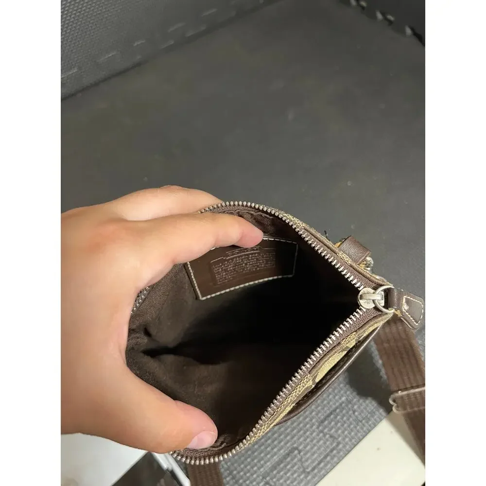 Coach‎ Signature Canvas Brown Stripe Leather Jacquard Crossbody And Wallet